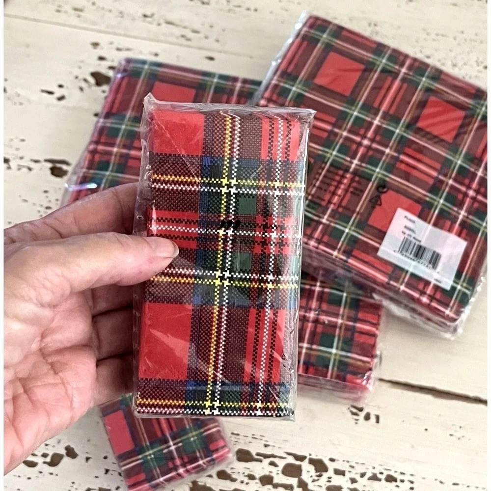 Red Plaid Christmas Paper Napkins CASPARI -5 Red Plaid Christmas Woven Placemats - Picture 9 of 9